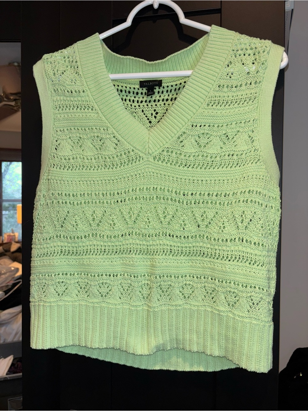 Talbots Mint Green Openwork V‑Neck Sweater Vest
